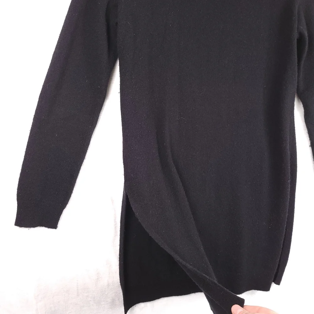 Theory 100% Cashmere Long Line Tunic Long Sleeve Sweater Black S